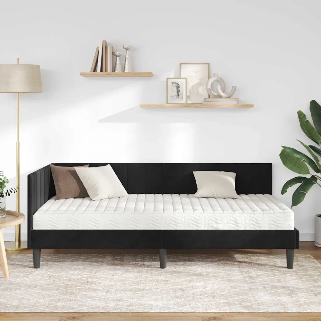 Struttura Letto Angolare con Materasso 2 pz-Giroletto con materasso Nero Velluto 277587