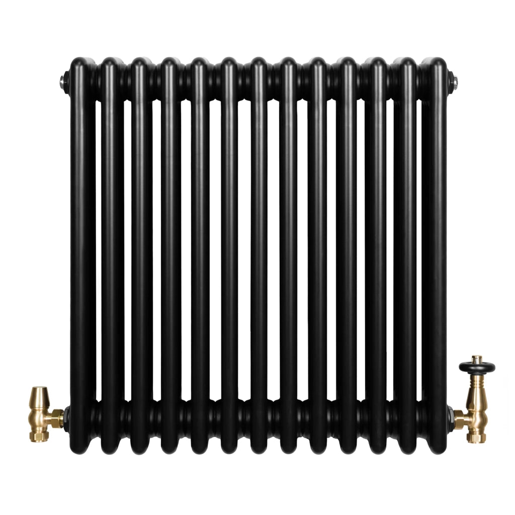 Radiatore Tradizionale 4 Colonne Orizzontale Nero & Valvole 600 x 605 mm