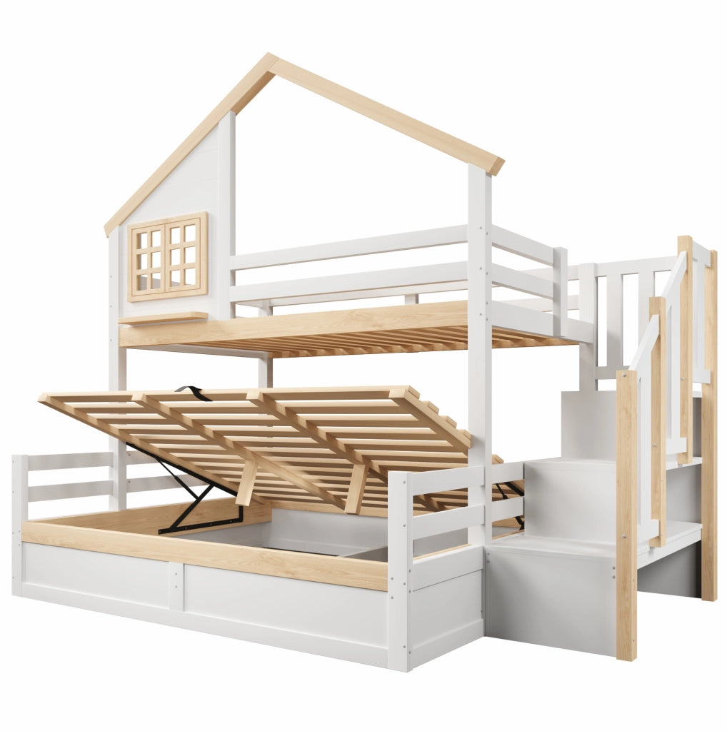 Letto a castello con contenitore idraulico e design casetta 90x200 / 140x200