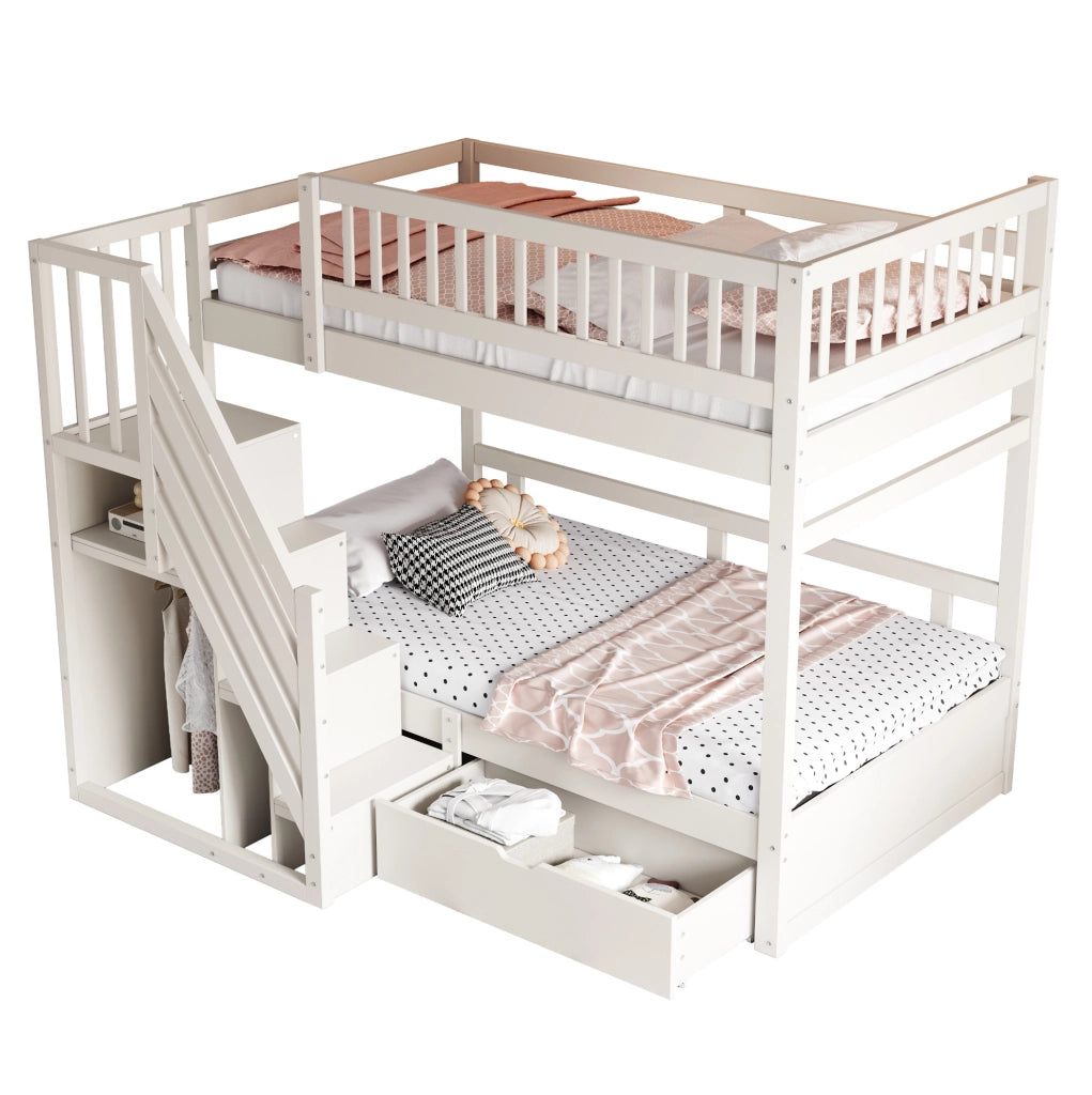 Letto a castello 90x200 cm con scala contenitore e cassetto