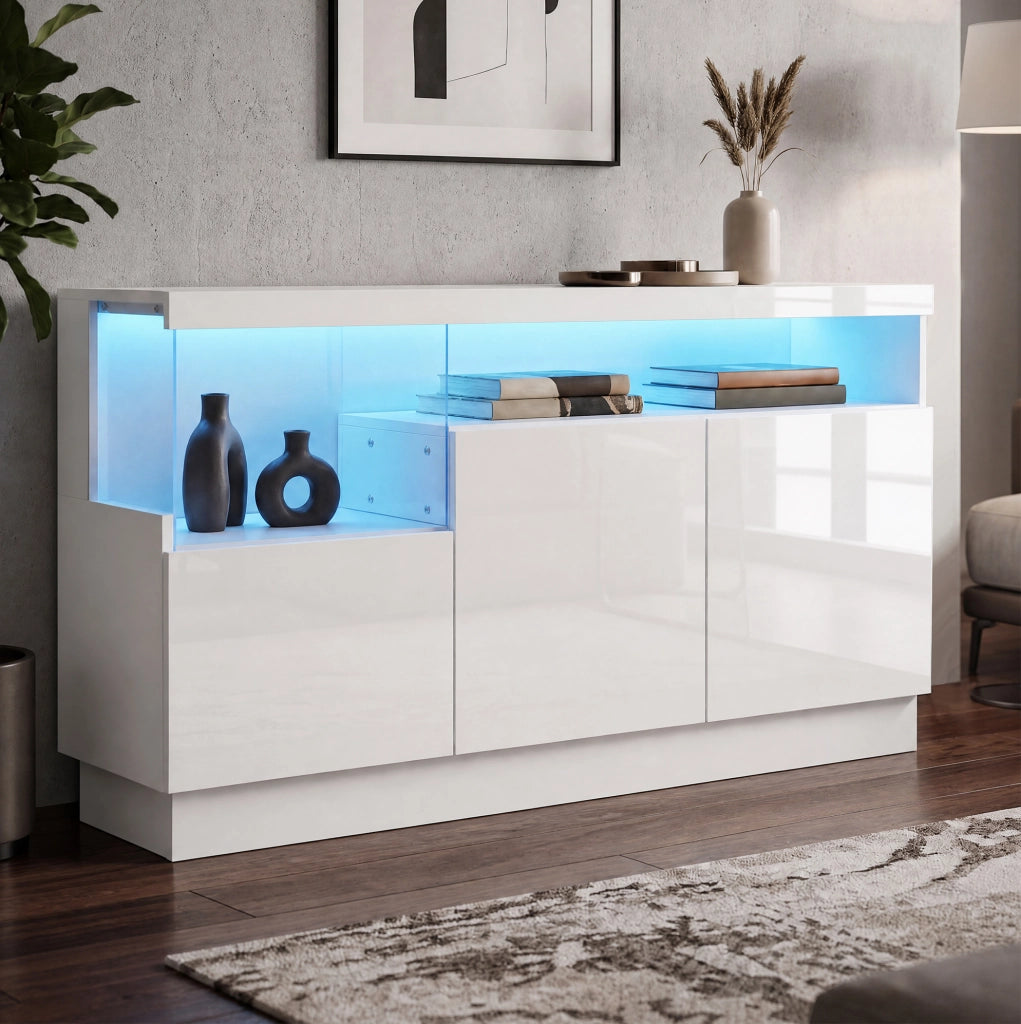 Sideboard moderno con LED e vani in acrilico