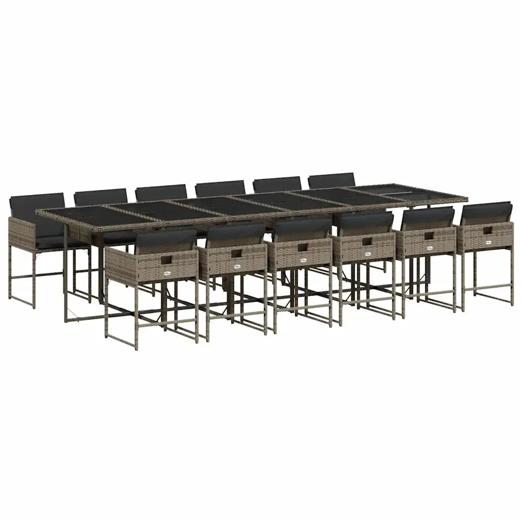 Set da Pranzo da Giardino 13pz con Cuscini Grigio in Polyrattan 3211304