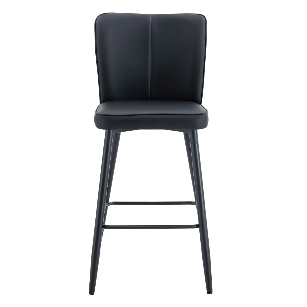 Set di 2 Sgabelli da Bar con Schienale Ergonomico e Poggiapiedi; Piedini Regolabili; Metallo e PU; Nero