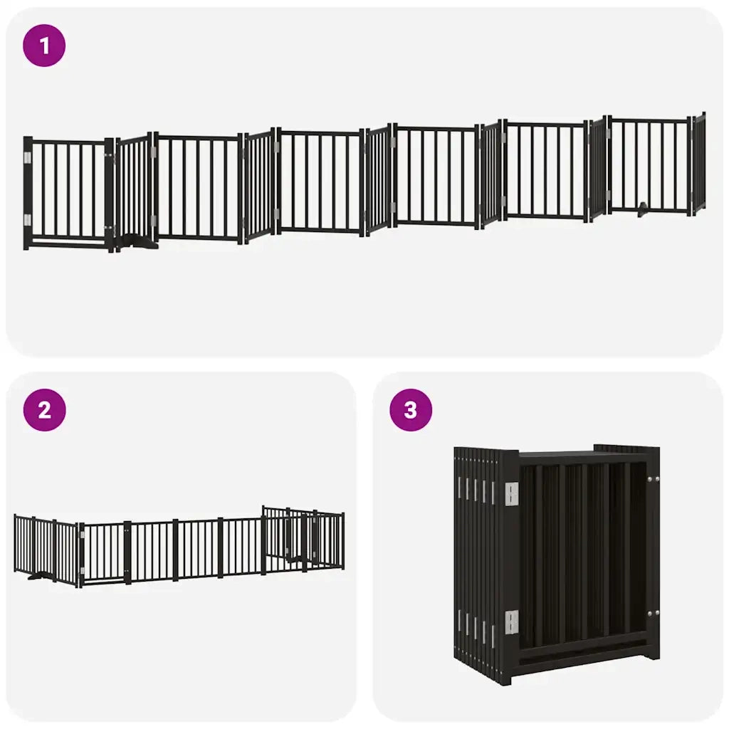 vidaXL Cancello Cani Porta Pieghevole Nero 12 Pannelli 600 cm Pioppo