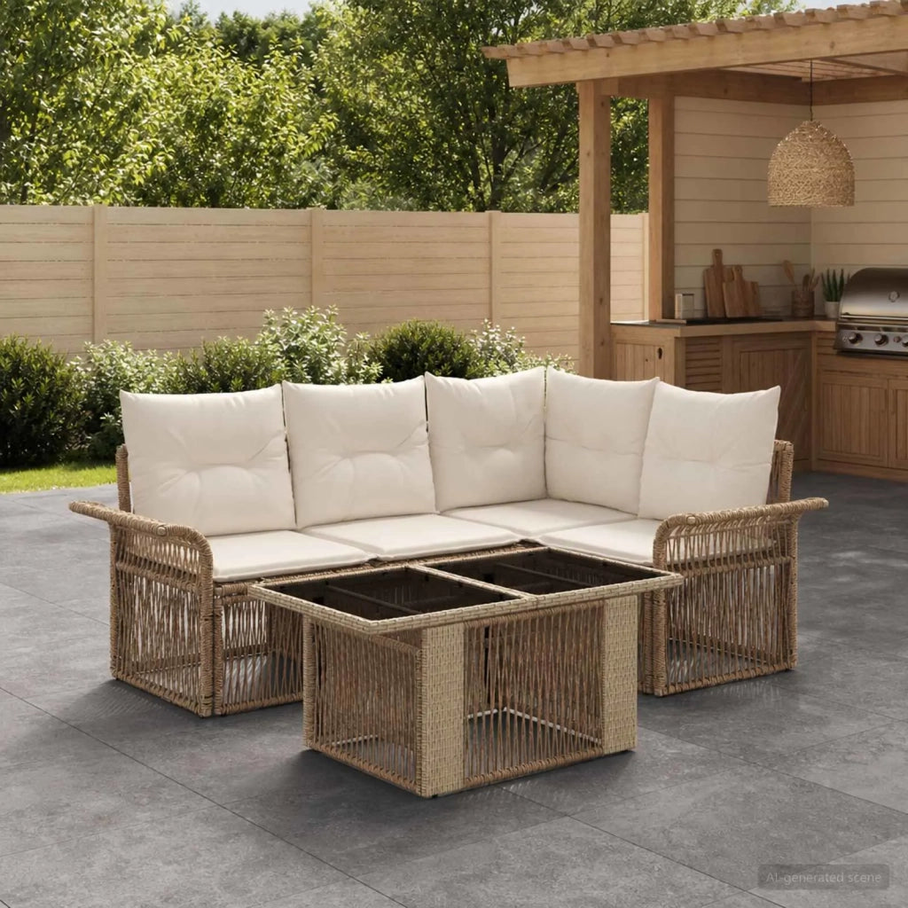 Set Divano da Giardino 5 pz Beige e Bianco Crema polyrattan 3436635