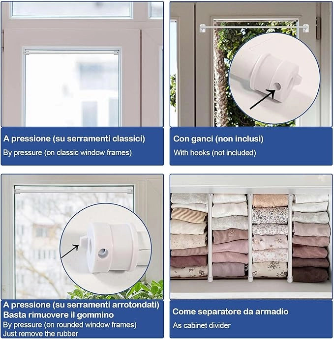 Astina a Molla in Acciao Zincato - Bastoncini Pressione Estensibili 63-110cm - Colore Cromo