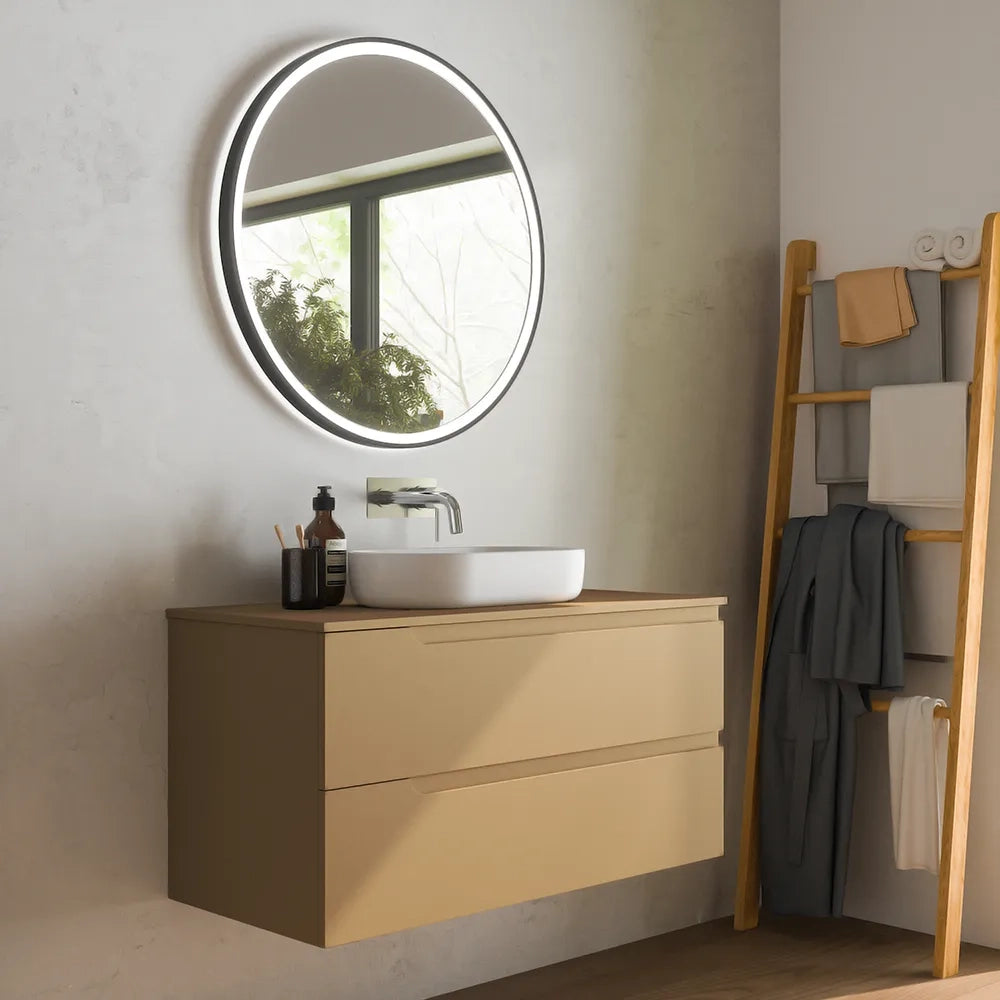 Mobile bagno sospeso 100 cm due cassetti sabbia opaco con top | Ardenne