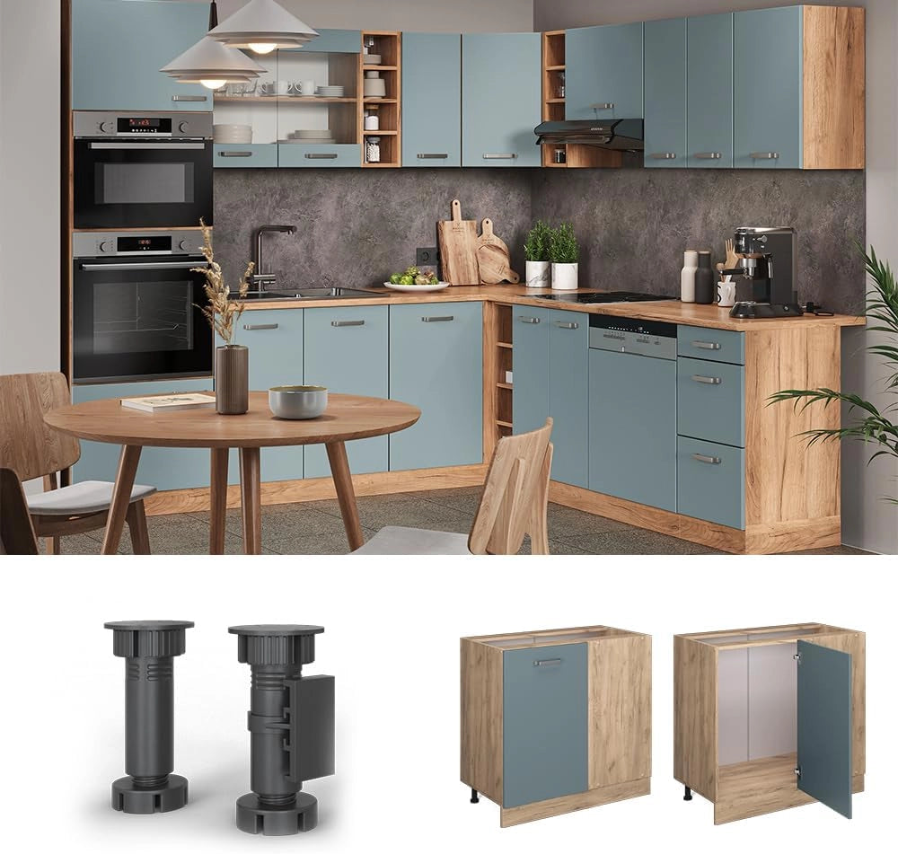 Mobile ad angolo cucina R-Line, Grigio-blu, 86 cm senza piano di lavoro, per la libera combinazione all'interno di sistemi cucina modulari