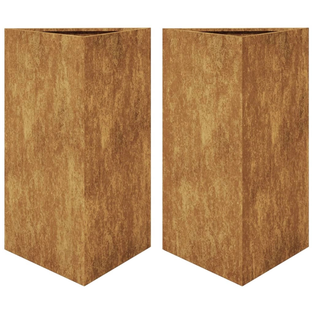 Fioriera rialzata per piante fiori giardino terrazze set da 2 triangolare 50 x 43 x 75 cm acciaio corten marrone 02_0039107