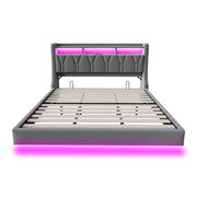 Letto imbottito matrimoniale 180×200 cm con testiera ribaltabile; USB; Type-C; LED e contenitore; senza materasso