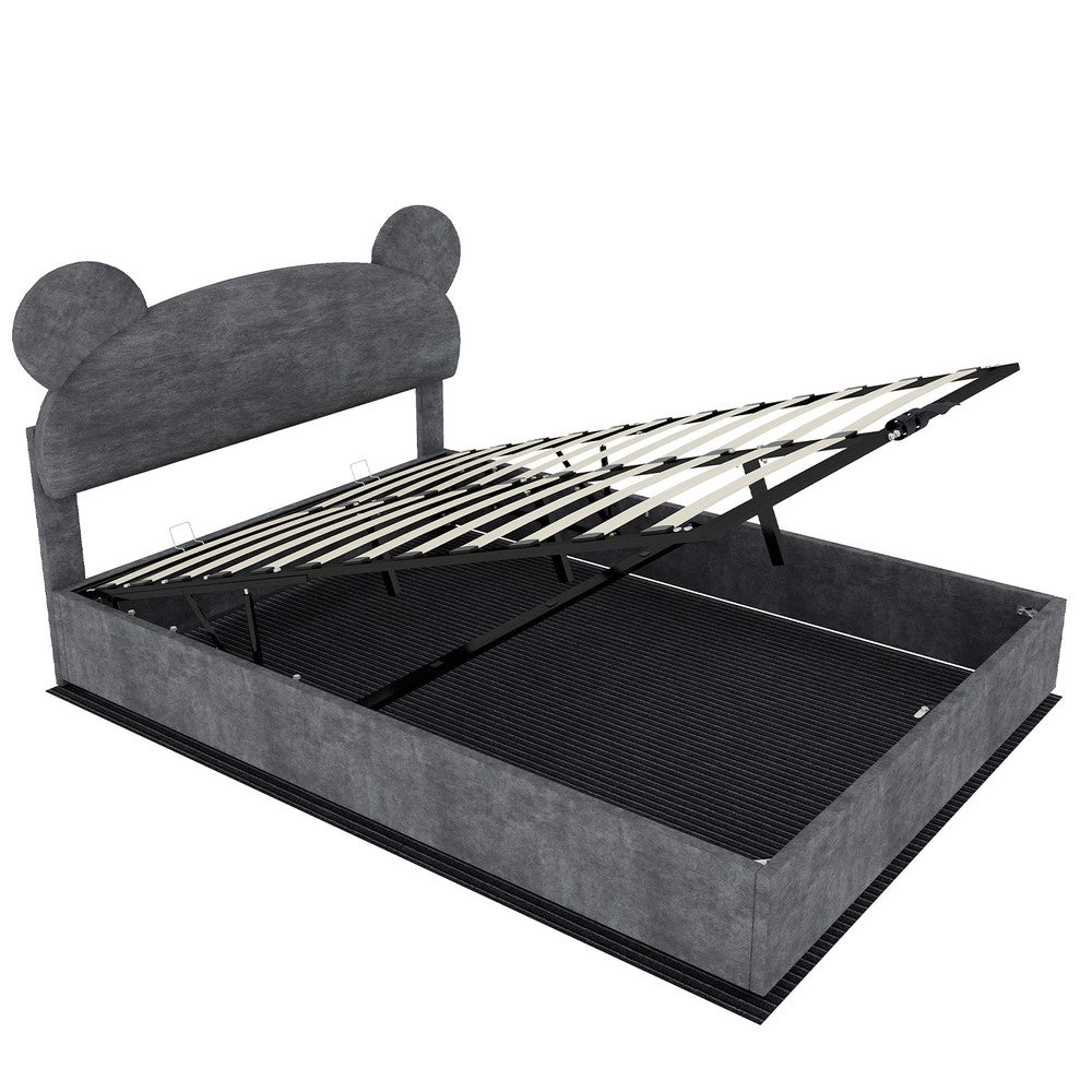 Letto Contenitore Imbottito per Bambini ¨C MINIMAL ¨C Velluto Grigio 140x200