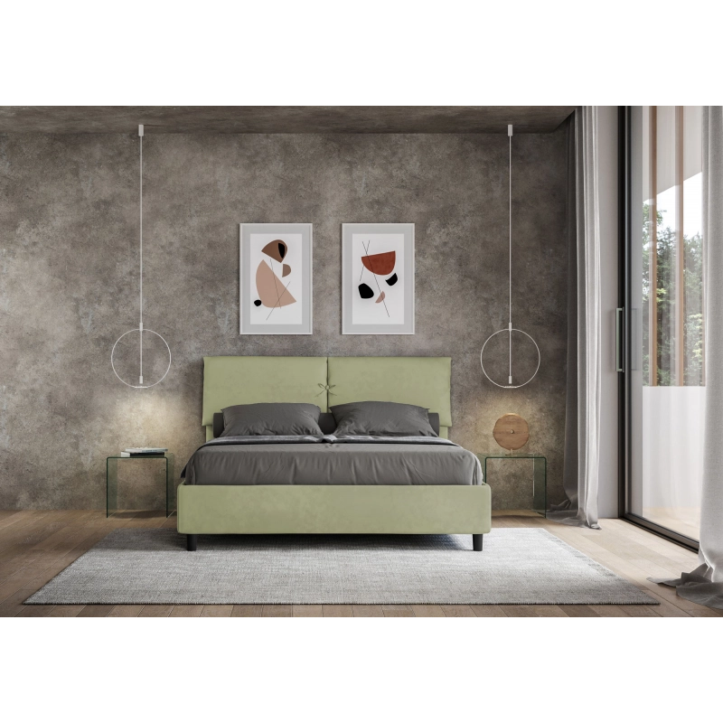 Letto imbottito Matrimoniale 160x210 cm Mados - Senza rete,Microfibra,Tè verde