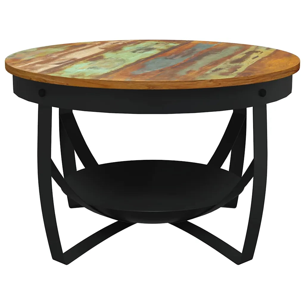 Tavolino da Salotto Ø68x43 cm in Legno Massello di Recupero