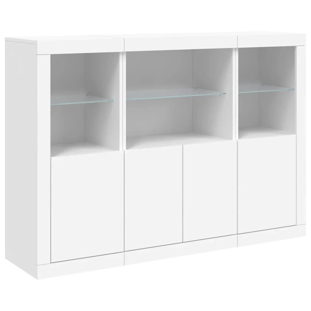 Buffet credenza cassettiera mobiletto mobile contenitore organizer per cucina soggiorno salotto con luci a LED 3 pezzi legno ingegnerizzato bianco 02_0037195
