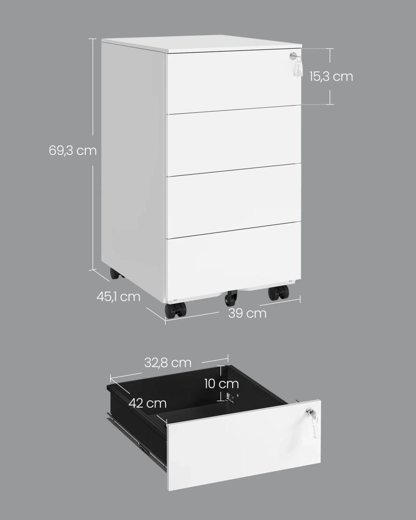 Mobiletto portaoggetti con serratura 3 cassetti per documenti e cancelleria preassemblato per l'ufficio domestico 39 x 45 x 55 cm bianco 12_0004822