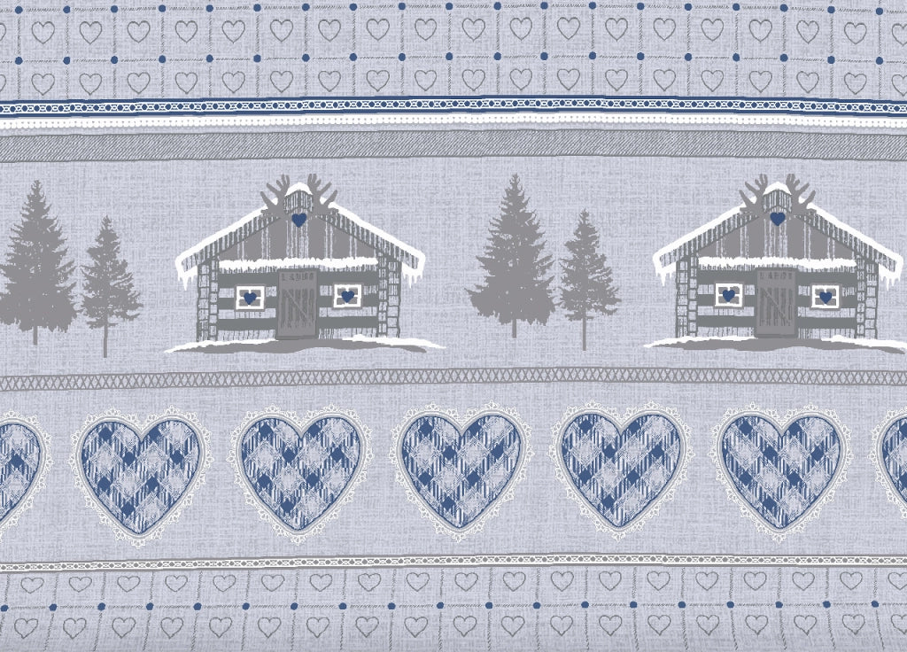 Copripiumino Sacco Piumone Cotone Flanella Pensieri Delicati Disegno Chalet - Singolo - Blu