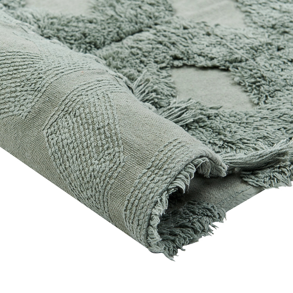 Tappeto cotone trapuntato verde con nappe 140 x 200 cm stile boho soggiorno