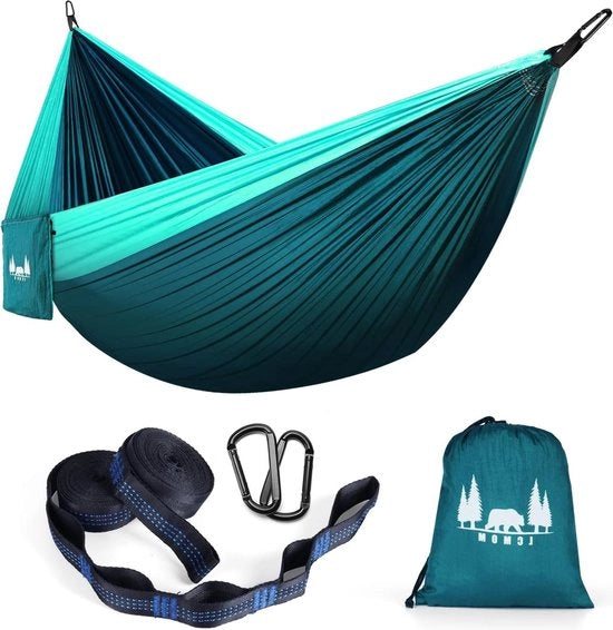 Hangmat esterna 300 x 200 cm per due persone - hangmat da campeggio con parte paracadute - sostenibile fino a 300 kg - blu