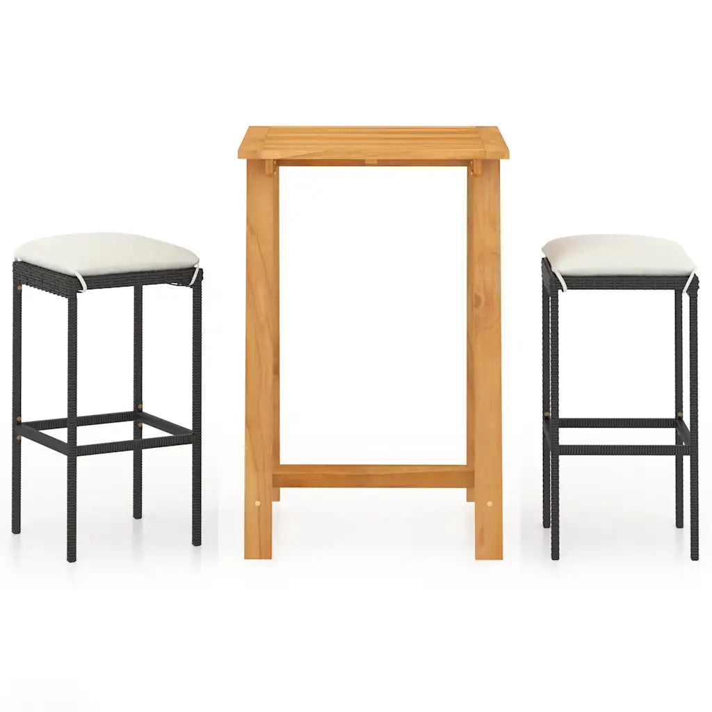 Set Bar da Giardino 3 pz | Set Salotto da Giardino con Cuscini Nero