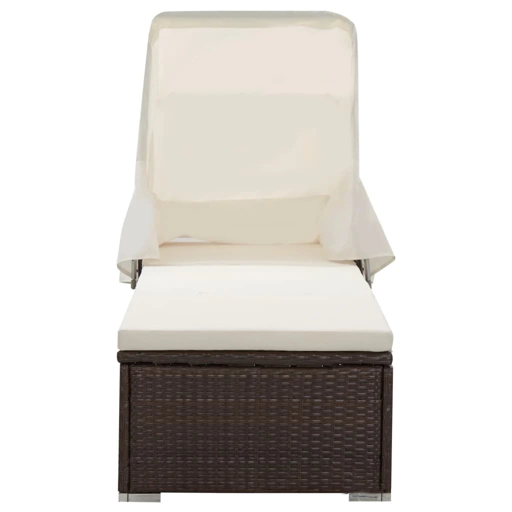 Lettino prendisole sedia a sdraio lettino prendisole letto da giardino mobili da esterno per patio con baldacchino e cuscino resina intrecciata marrone 02_0012274