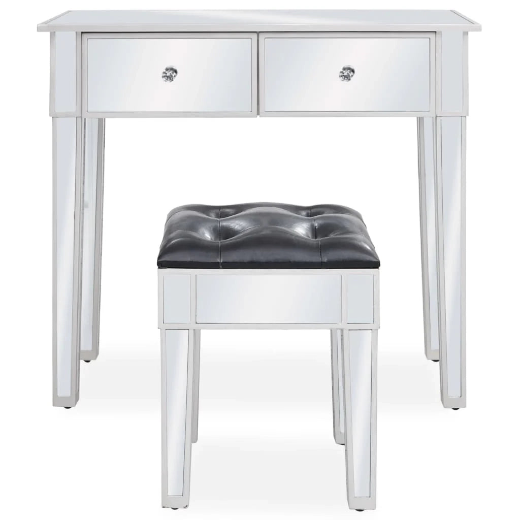 Toeletta tavolo da trucco di design mobili per camera da letto specchio 80 x 38 x 76 cm con sgabello MDF e vetro 02_0006380