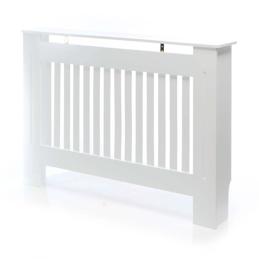 Toboli Copritermosifone in MDF bianco 112x19x82cm Copricalorifero a doghe