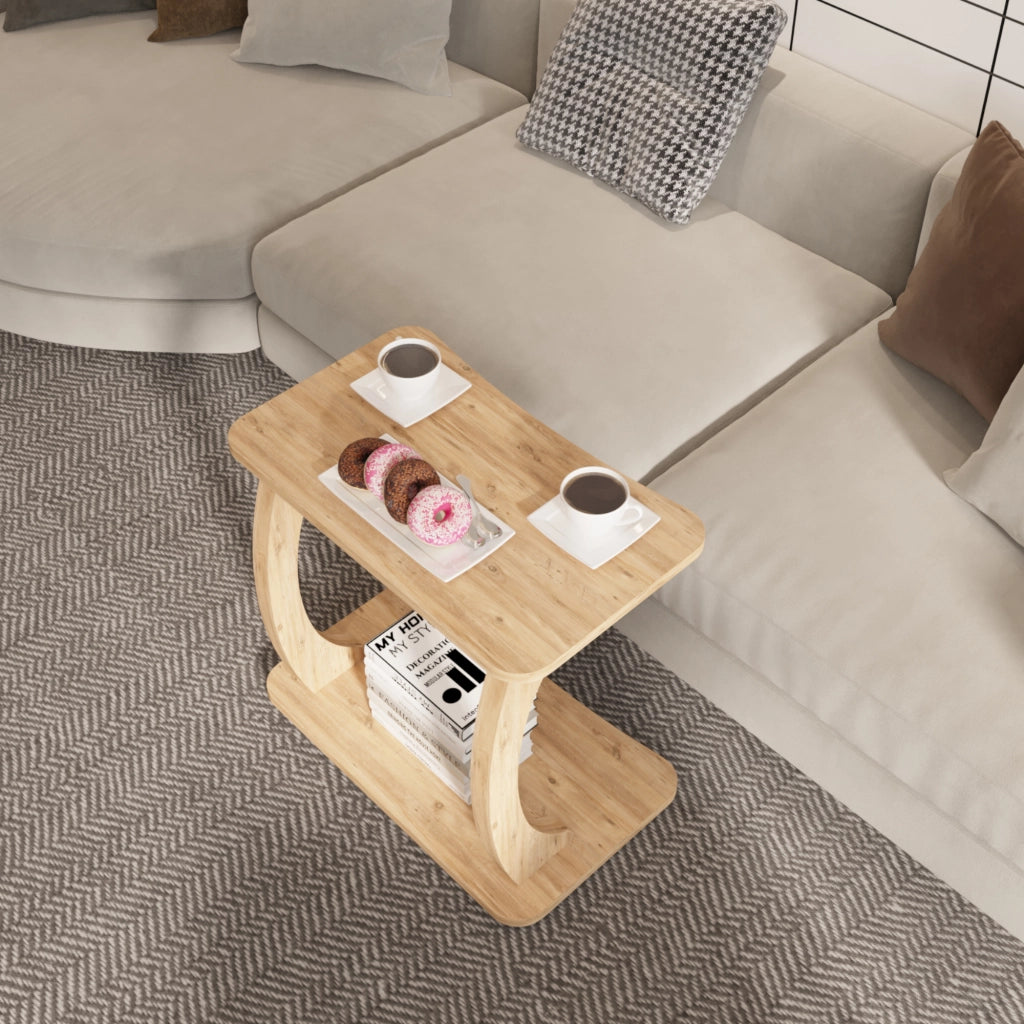 Tavolino Laterale Stattela a Forma di C con Rotelle 59 x 35 x 56 cm - Effetto Legno [en.casa]
