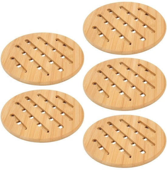 Sostegno in bambù termoresistente - 5 pezzi - Antiscivolo - Supporto in legno - Materiale in bambù duraturo - Panno di tavolo