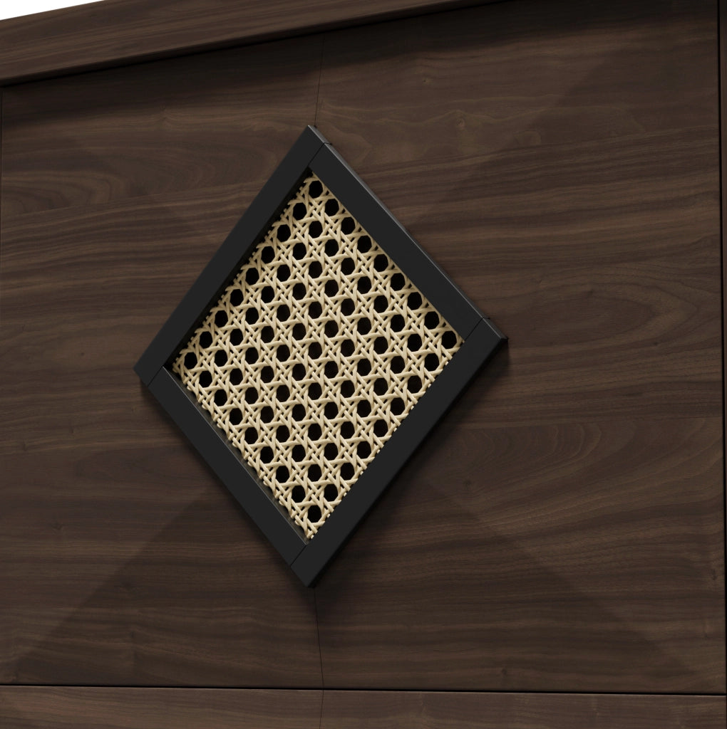 Scarpiera 54x25x115 cm con 3 ribalte e decorazione in rattan in pannello truciolare