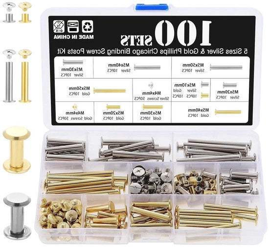 Set di viti a croce di 100 pezzi inclusi viti a croce e viti a testa di chiodo - 5 misure - metallo - per decorazione e lavorazione della pelle