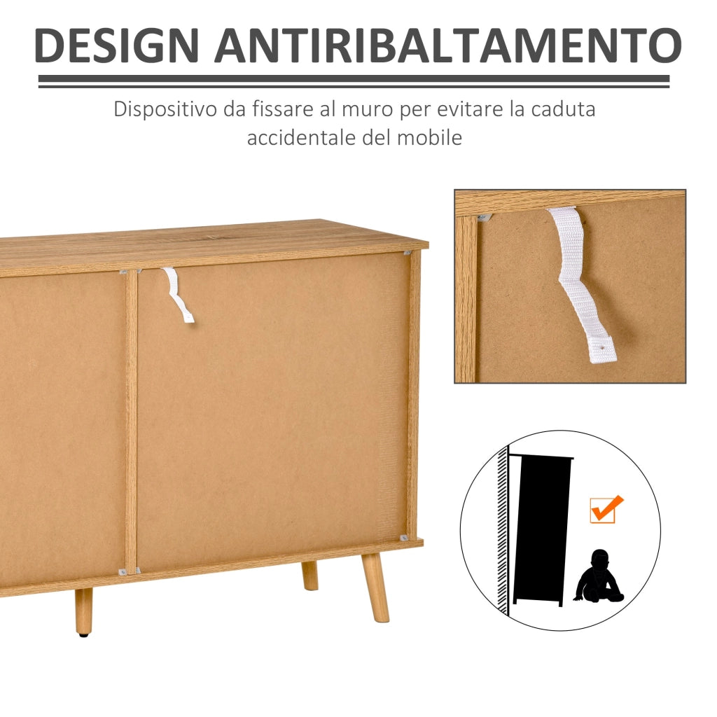 Mobile 2 Ante Scorrevoli 130x40x74,5 cm in Legno Rovere e Bianco
