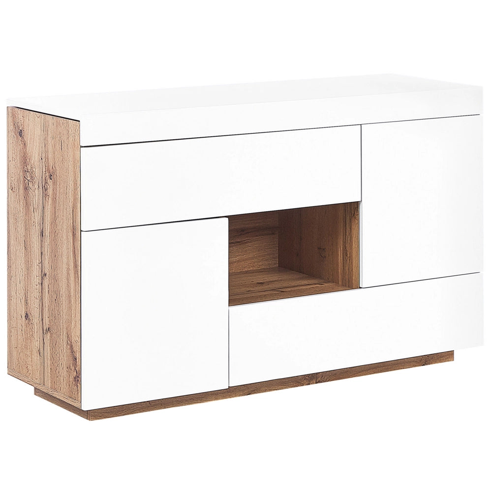 Credenza e scrivania bianca con impiallacciatura di carta MDF in legno chiaro 2 in 1 con cassetti Scaffali Armadi