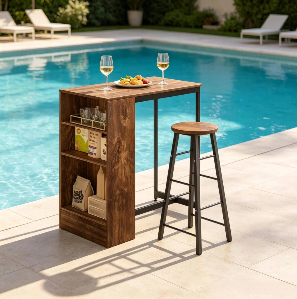 Tavolo bar con ripiani portabottiglie 91x49x91 cm