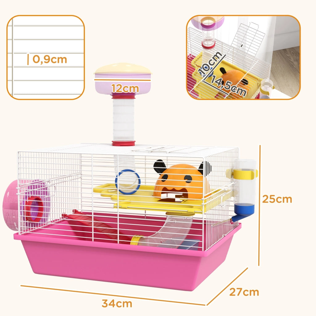 Gabbia per Criceti con Torre Osservazione e Ruota ¨C Zephmum ¨C Rosa 34x27x25 cm