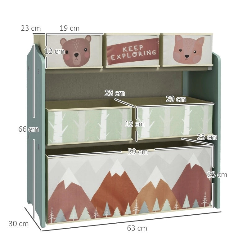 Scaffale per bambini con scomparti, verde, 63 x 30 x 66 cm