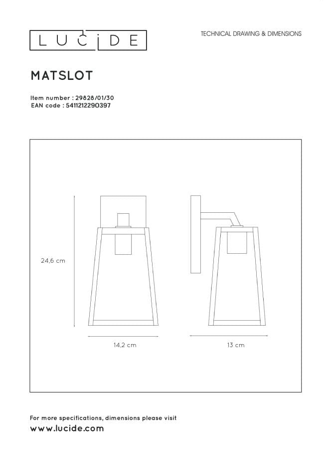 Applique esterna Lucide Matslot E27 60W nera vetro chiaro