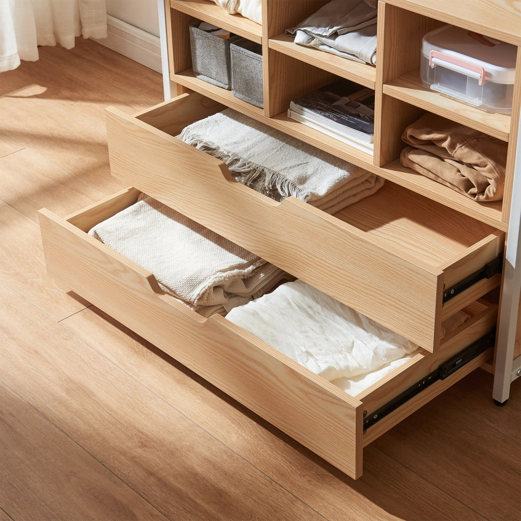 Organizzatore Guardaroba Larem Mobile Porta Abiti con Scomparti - Bianco / Effetto Rovere [en.casa]