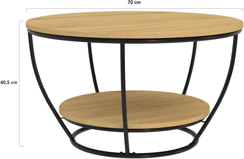 DETROIT Mesa de centro redonda de 70 cm con doble tablero de alambre