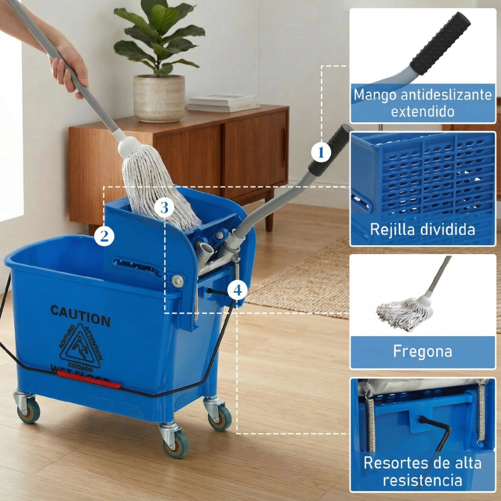 Secchio Lavatoio con Scolapiatti e Ruote ¨C Zephmum ¨C 45x26,5x70 cm Blu