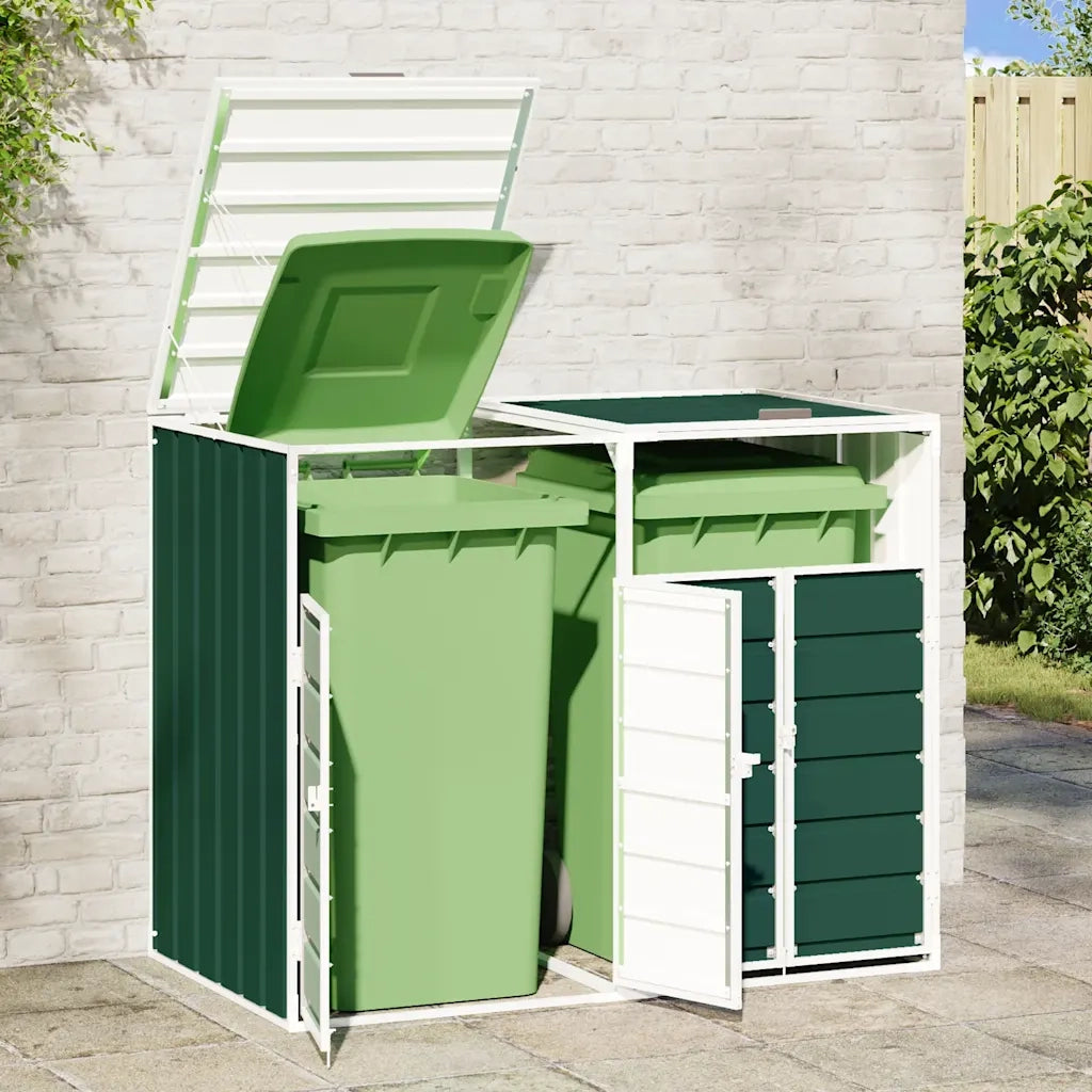 Copribidone con Ruote per 2 Bidoni Verde 144x81x113 cm Acciaio CFW7438769