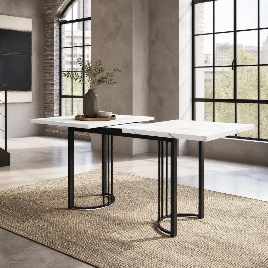 TAVOLO DA PRANZO ALLUNGABILE 140-179,5x80 cm MDF E METALLO NERO/BIANCO