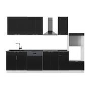 Cucina componibile Fame-Line Nero rigato/Bianco 300 cm con armadio alto, PL Antracite Vicco