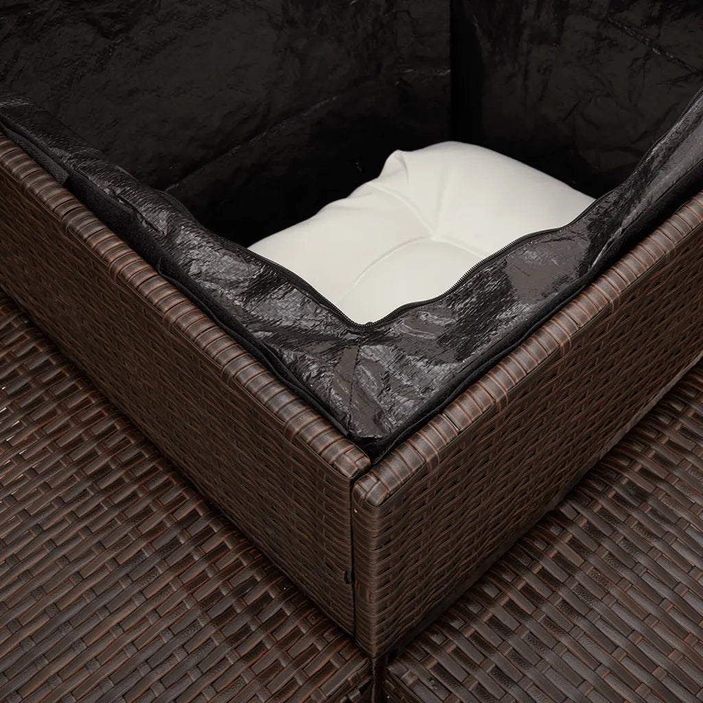 Divano da Giardino con Tavolo e Cuscini a L Marrone Polyrattan