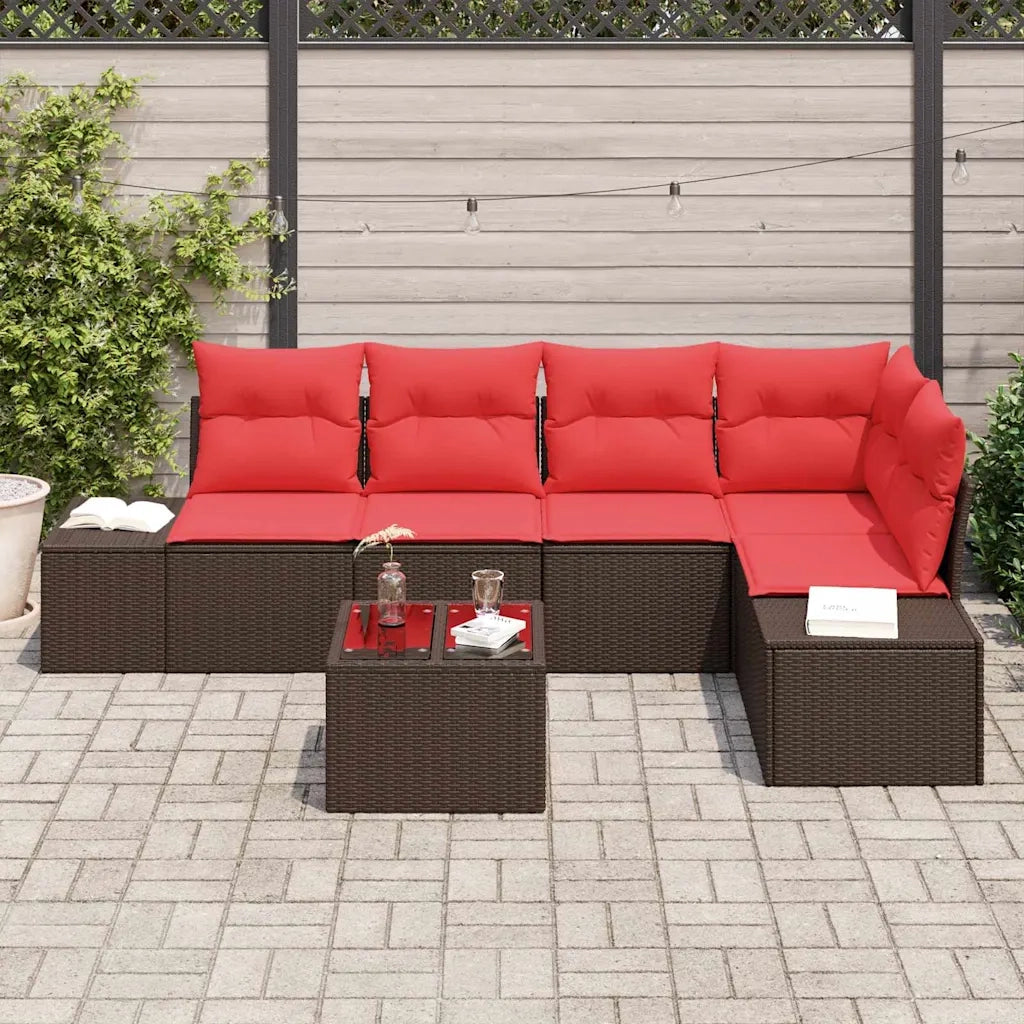 Set Divano da Giardino con cuscino 6 pcs Marrone polyrattan