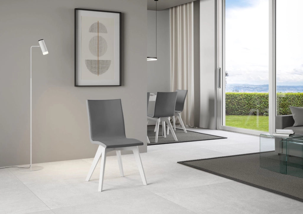 Sedia 52x52x87 cm Trudy gambe bianche in Similpelle Grigio