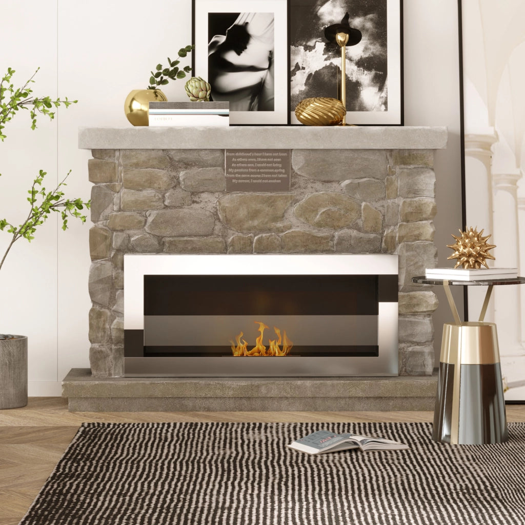 Camino Bioetanolo in Acciaio Inox ¨C Zephmum ¨C 90x16x40 cm, Argento