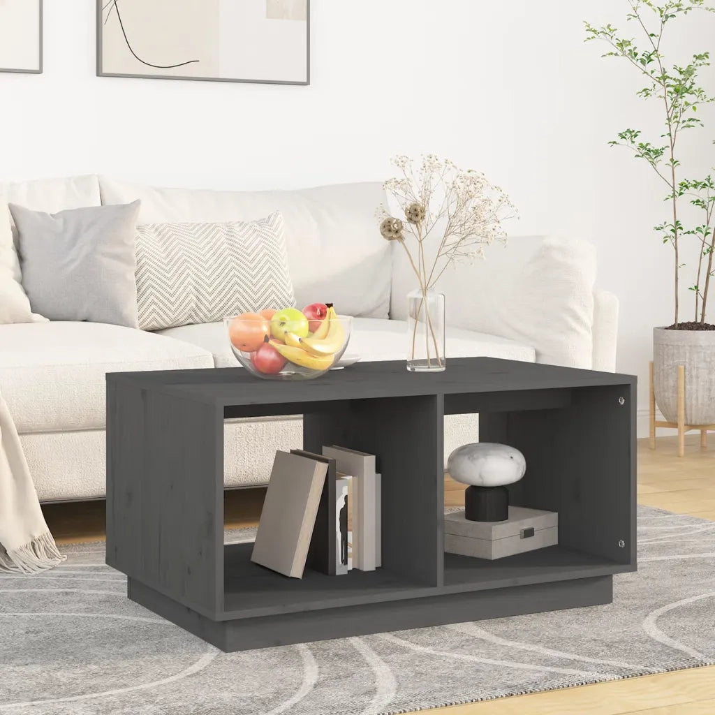 Tavolino da Salotto Grigio 80x50x40 cm Legno Massello di Pino 814436