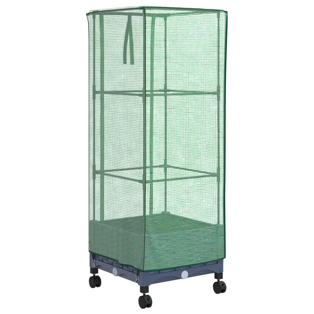 Vaso da Giardino con Copertura per Serra e Ruote Blu Grigio PP 3422926