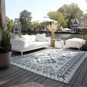 Tappeto per interni e esterni, tappeto reversibile, impermeabile e resistente all'acqua, disegno geometrico moderno, design a riquadri, tappeto da giardino, balcone, terrazzo e soggiorno, colore verde, 80 x 150