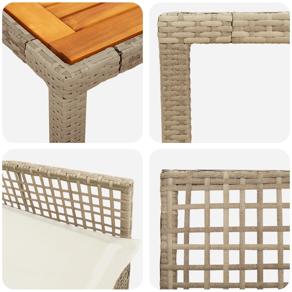 Set Pranzo Giardino 5 Pezzi con Cuscini Beige Rattan Sintetico